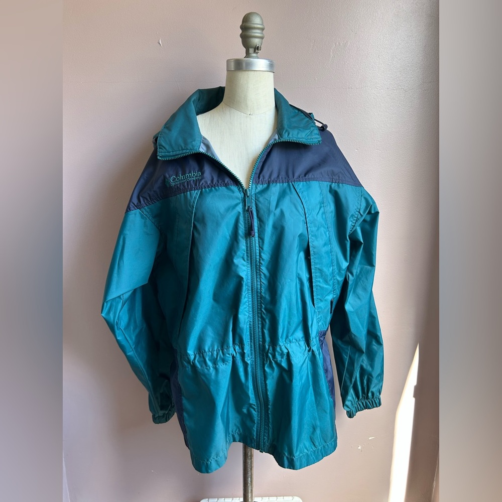 Vintage Columbia Teal and Navy Women's Windbreaker Size Small